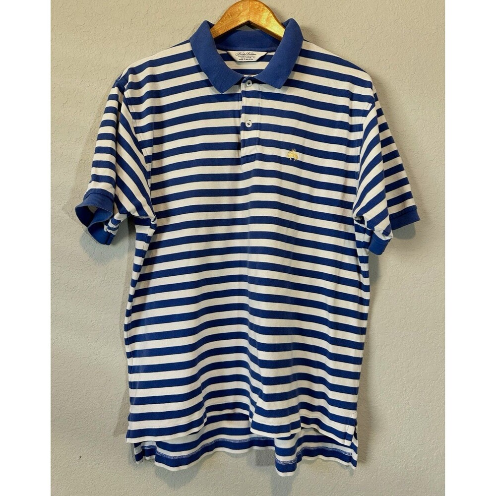 Brooks Brothers Golden Fleece Blue/White Striped Short Sleeve Polo Shirt L